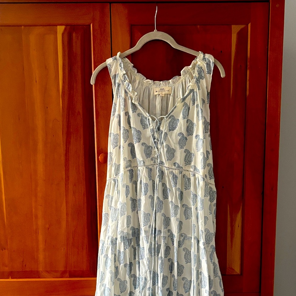 Blue and White Sleeveless Maxi Dress